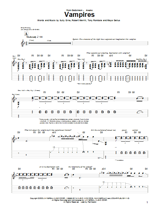 Godsmack Vampires Sheet Music Notes & Chords for Guitar Tab - Download or Print PDF