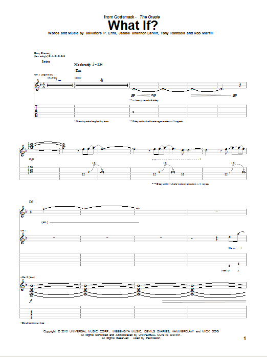 Godsmack What If? Sheet Music Notes & Chords for Guitar Tab - Download or Print PDF