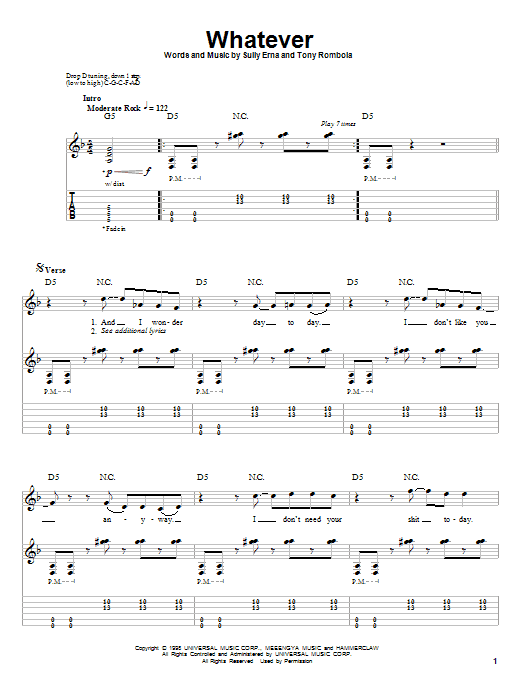 Godsmack Whatever Sheet Music Notes & Chords for Guitar Tab Play-Along - Download or Print PDF