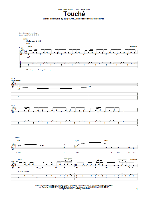 Preview Godsmack featuring Dropbox Touche Rock sheet music, notes and chords for Guitar Tab, SKU: 51159 Touche sheet music