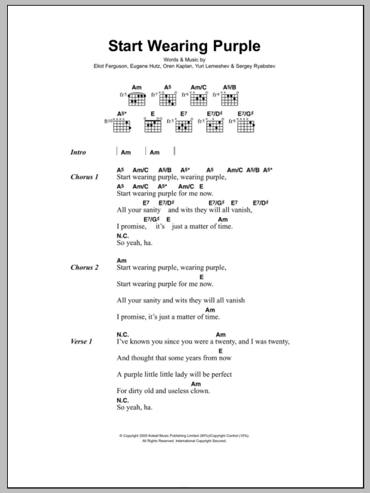 Gogol Bordello Start Wearing Purple Sheet Music Notes & Chords for Lyrics & Chords - Download or Print PDF