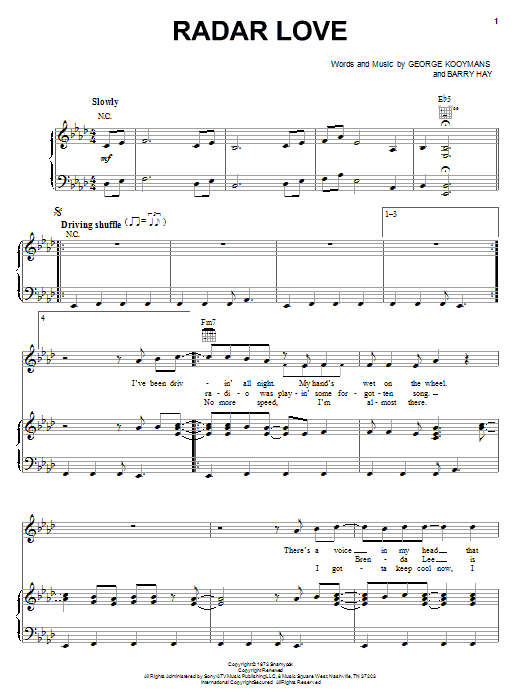 Golden Earring Radar Love Sheet Music Notes & Chords for Piano, Vocal & Guitar (Right-Hand Melody) - Download or Print PDF