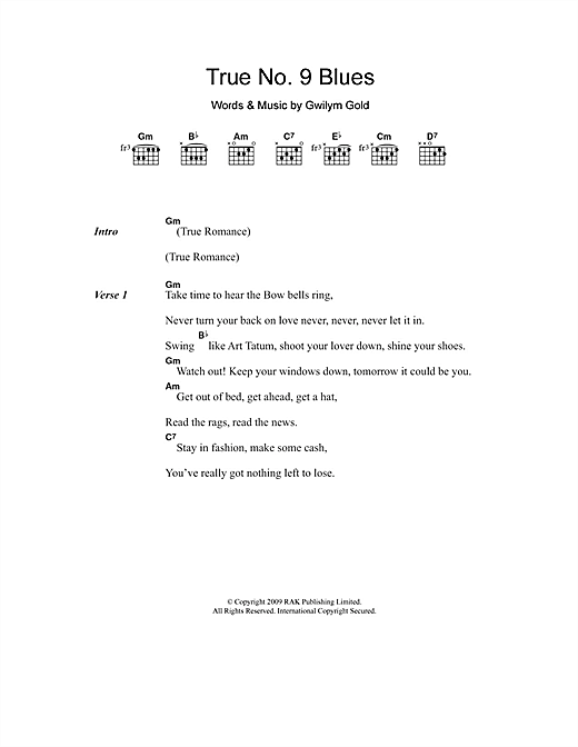 Golden Silvers True No. 9 Blues Sheet Music Notes & Chords for Lyrics & Chords - Download or Print PDF