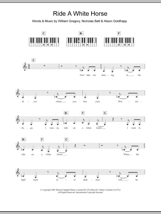 Goldfrapp Ride A White Horse Sheet Music Notes & Chords for Keyboard - Download or Print PDF