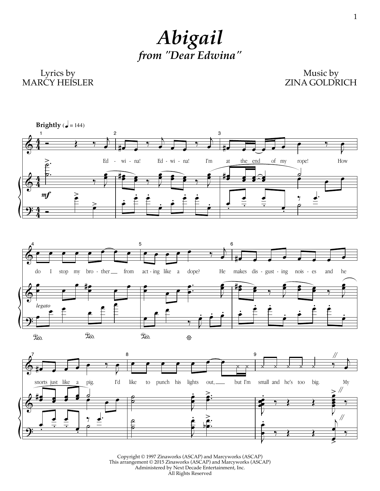 Goldrich & Heisler Abigail Sheet Music Notes & Chords for Piano & Vocal - Download or Print PDF