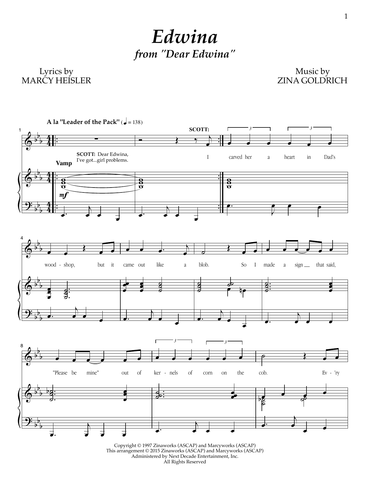 Goldrich & Heisler Edwina Sheet Music Notes & Chords for Piano & Vocal - Download or Print PDF