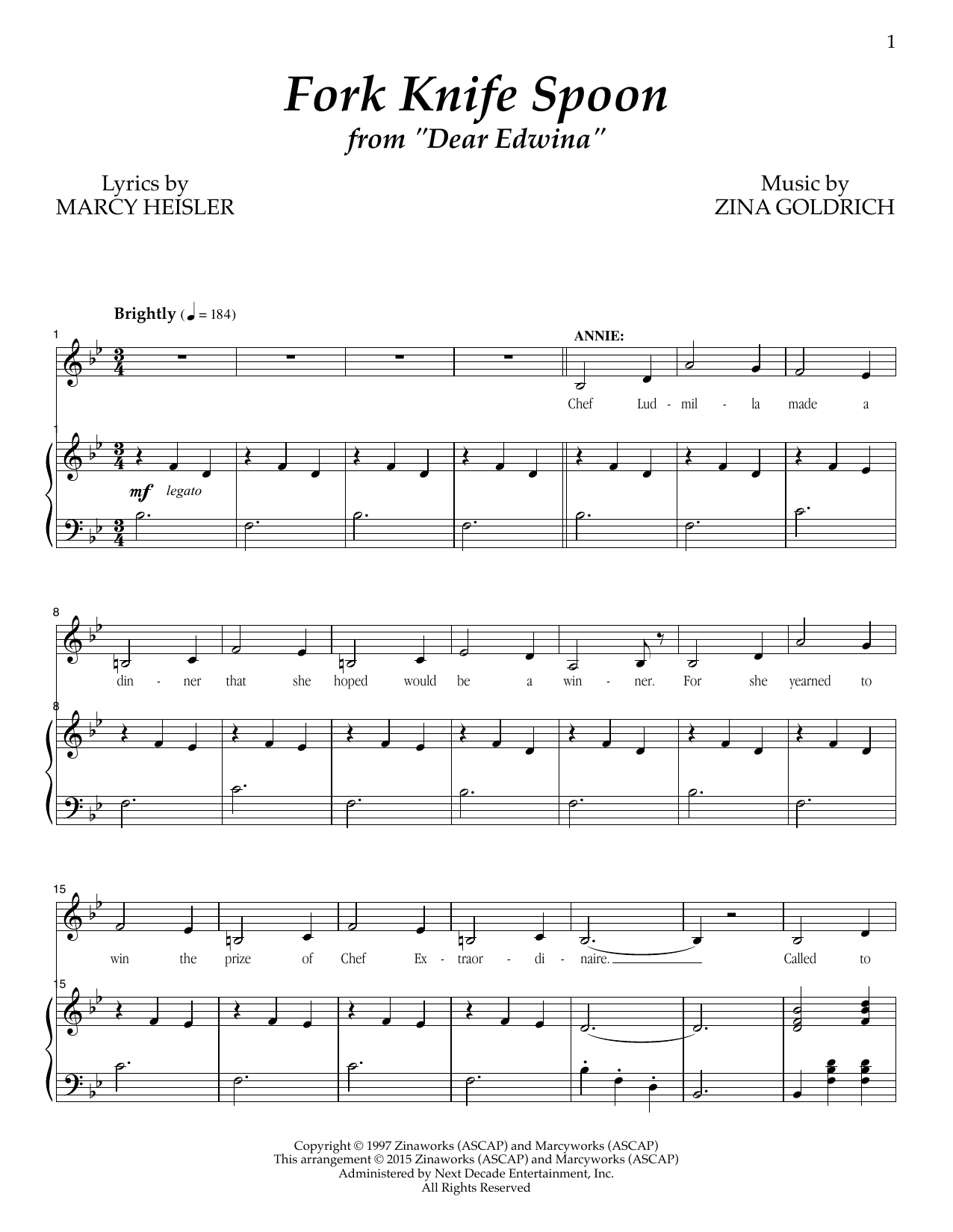 Goldrich & Heisler Fork Knife Spoon Sheet Music Notes & Chords for Piano & Vocal - Download or Print PDF