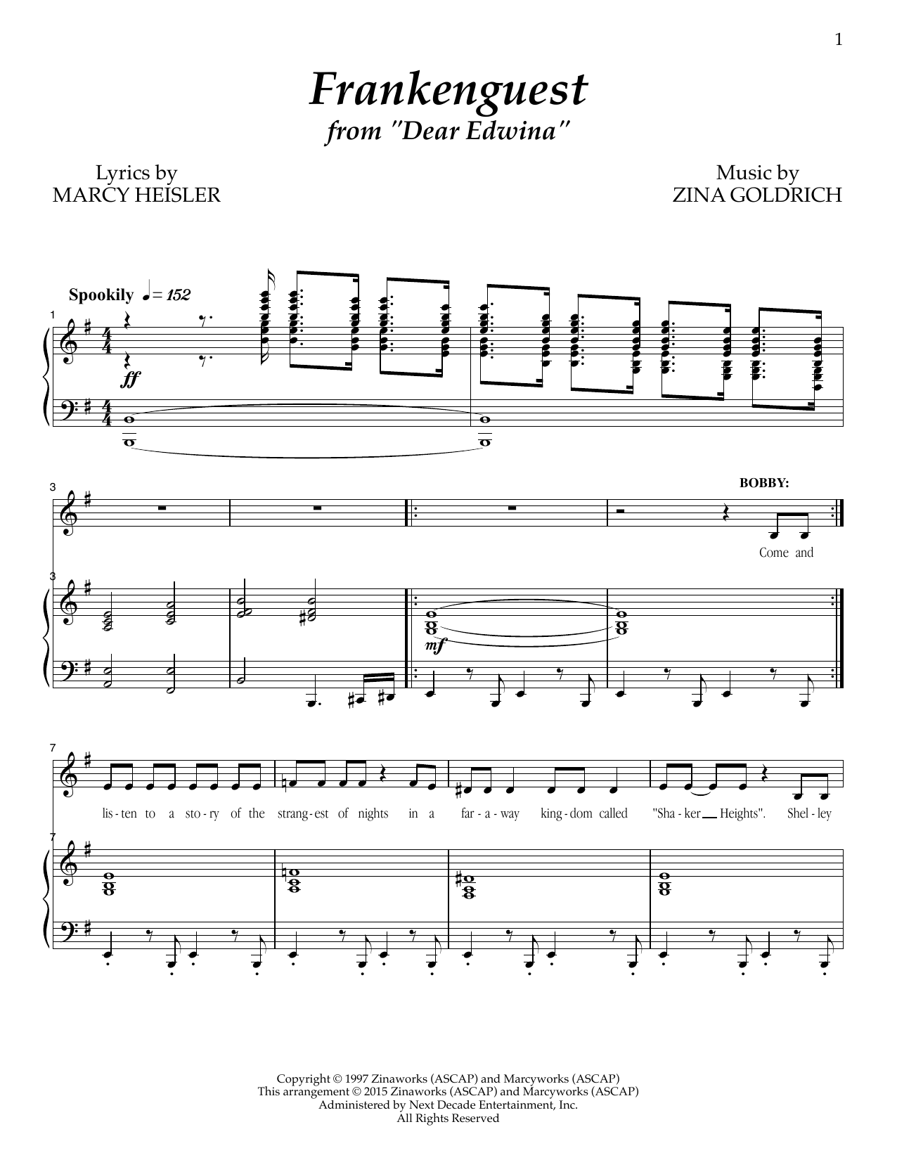 Goldrich & Heisler Frankenguest Sheet Music Notes & Chords for Piano & Vocal - Download or Print PDF