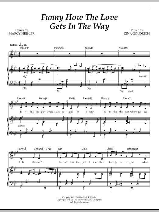 Goldrich & Heisler Funny How The Love Gets In The Way Sheet Music Notes & Chords for Piano & Vocal - Download or Print PDF