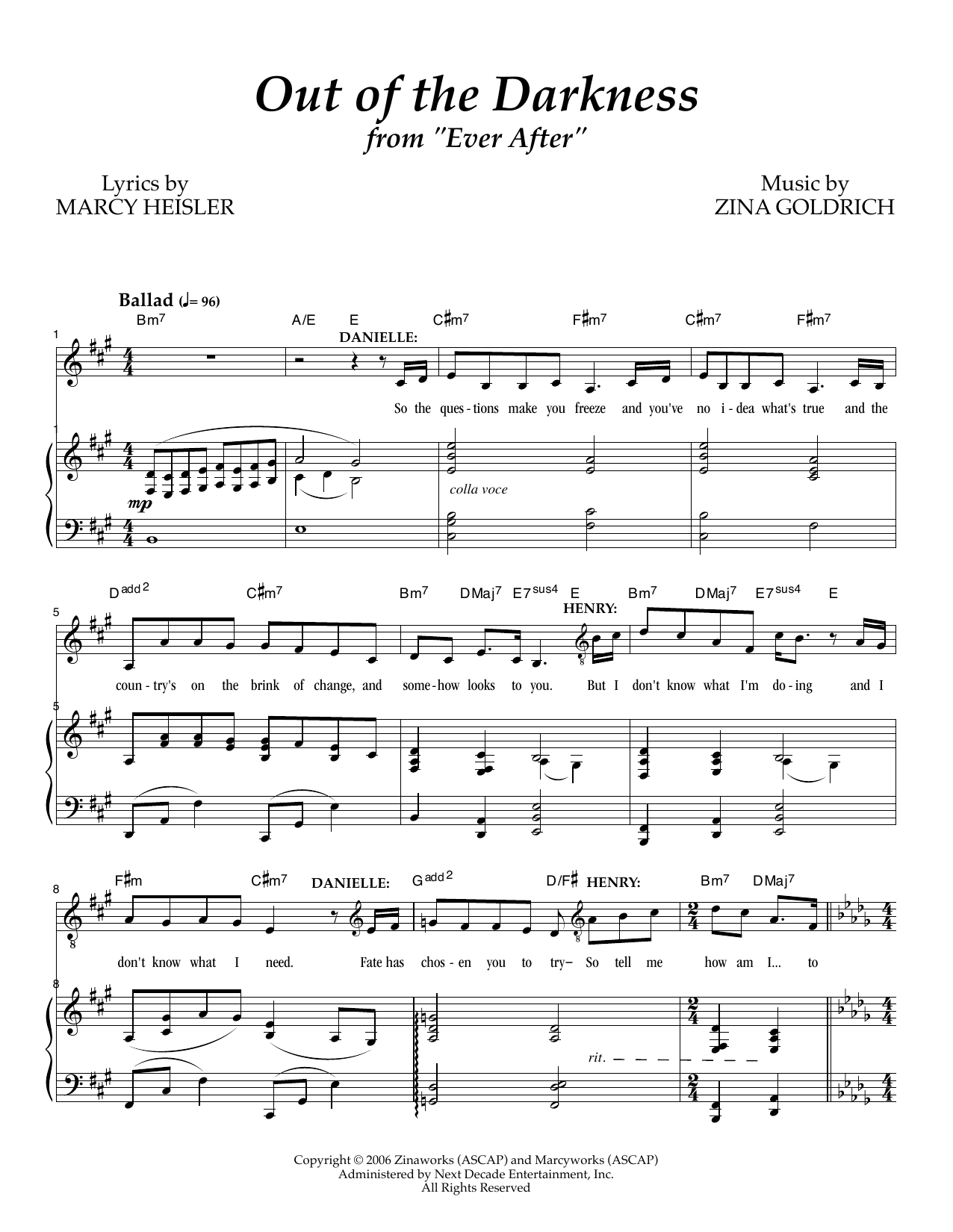 Goldrich & Heisler Out Of The Darkness Sheet Music Notes & Chords for Piano & Vocal - Download or Print PDF
