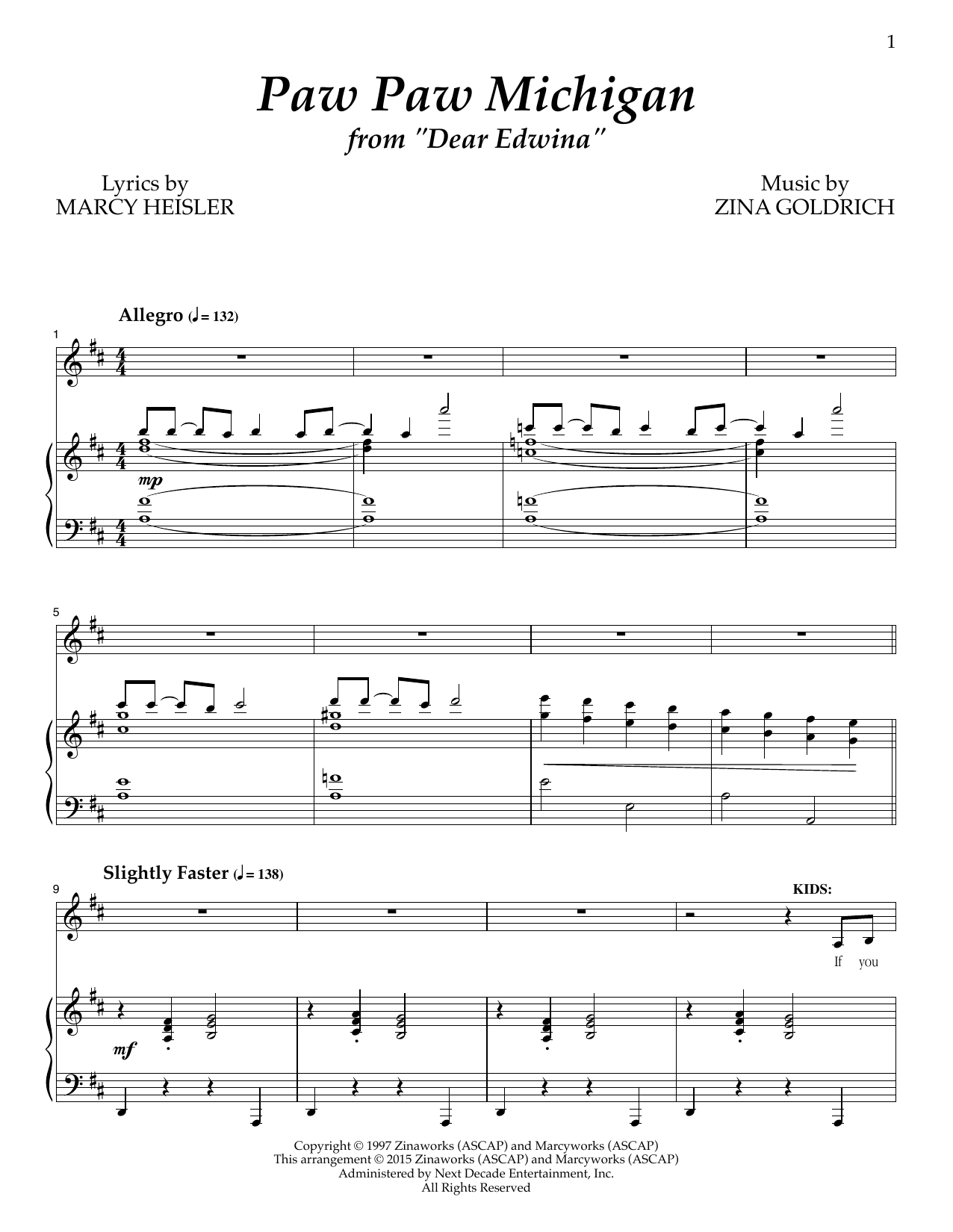 Goldrich & Heisler Paw Paw Michigan Sheet Music Notes & Chords for Piano & Vocal - Download or Print PDF