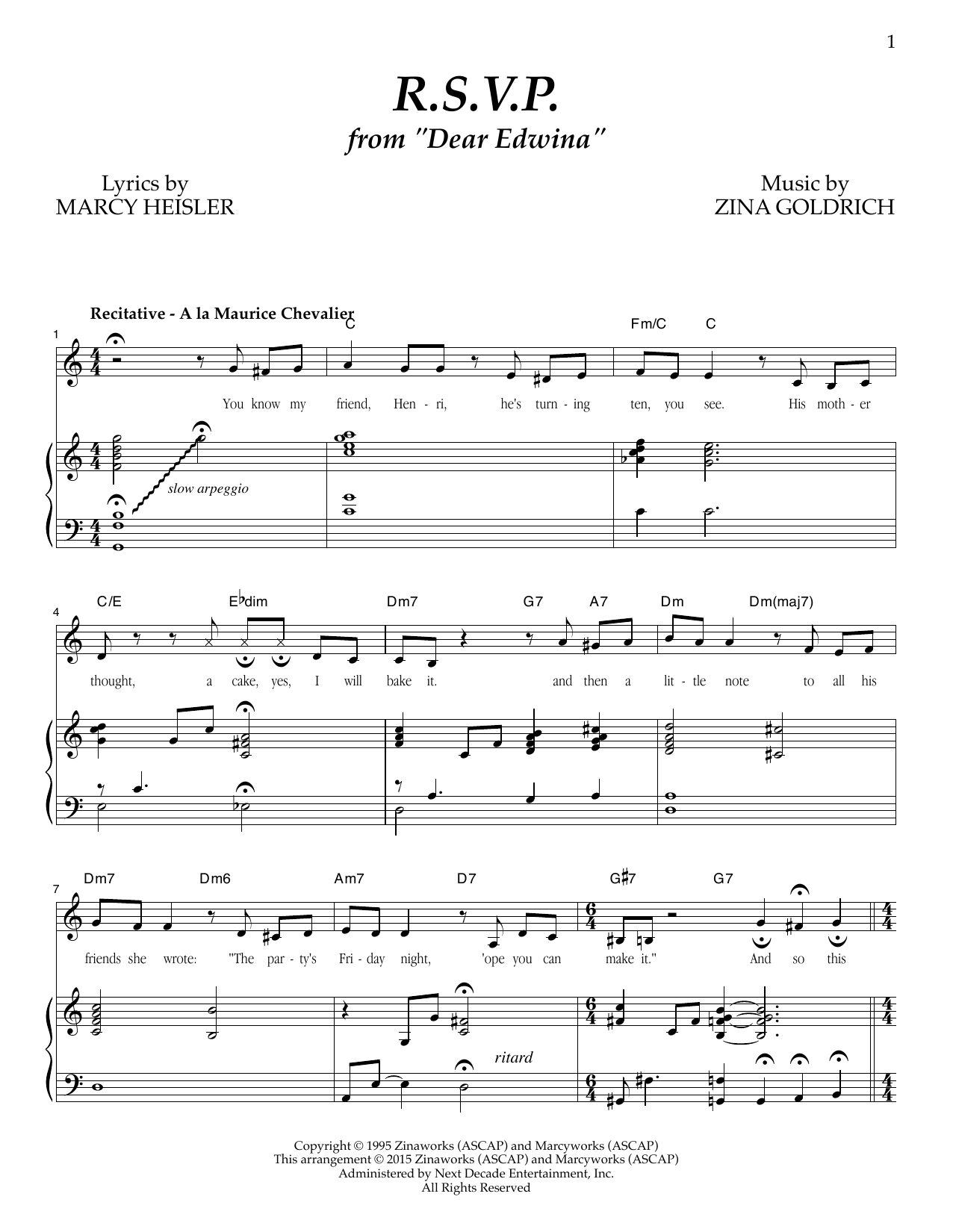 Goldrich & Heisler R.S.V.P. Sheet Music Notes & Chords for Piano & Vocal - Download or Print PDF