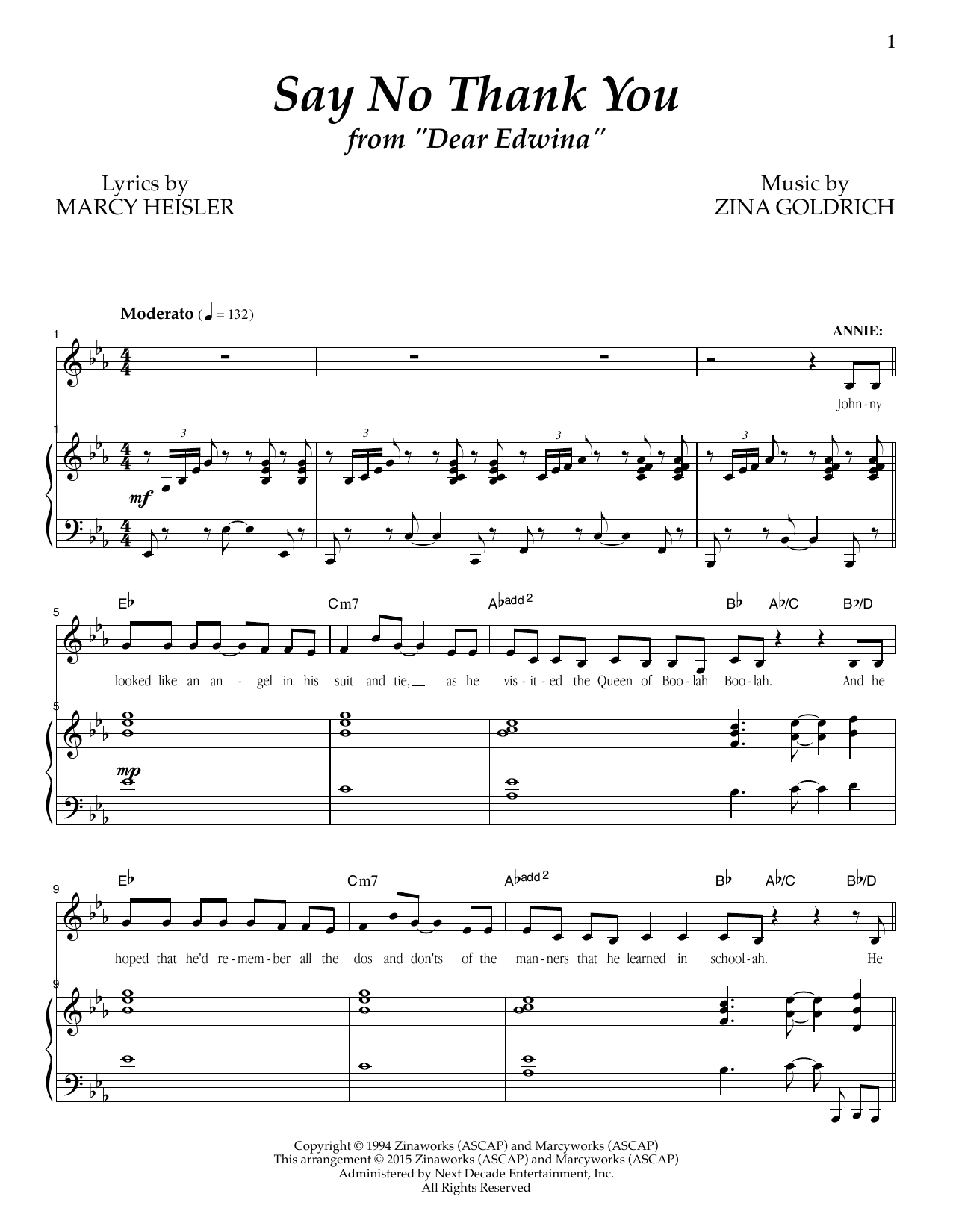 Goldrich & Heisler Say No Thank You Sheet Music Notes & Chords for Piano & Vocal - Download or Print PDF