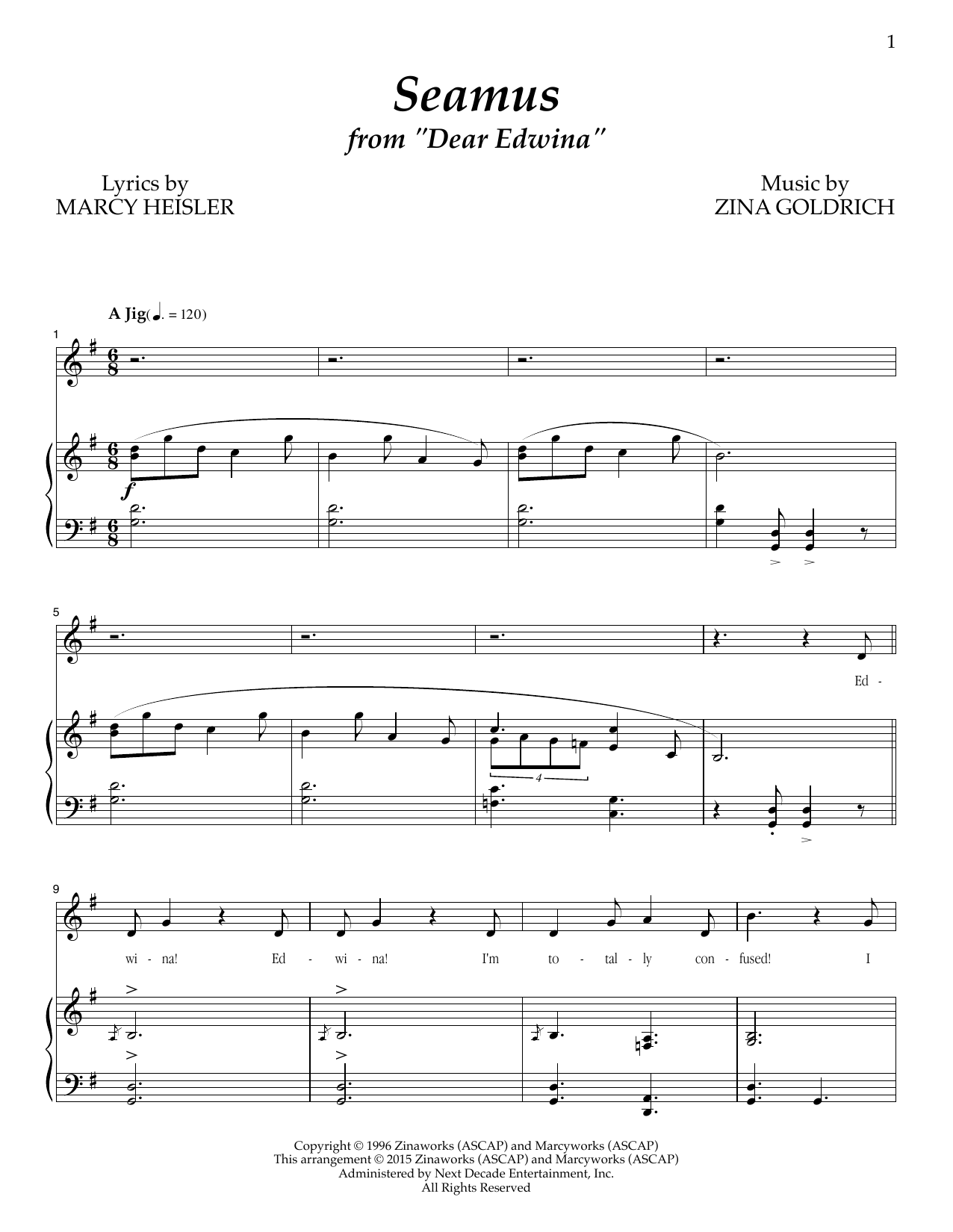 Goldrich & Heisler Seamus Sheet Music Notes & Chords for Piano & Vocal - Download or Print PDF