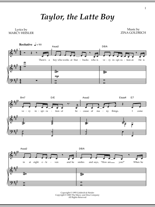 Goldrich & Heisler Taylor, The Latte Boy Sheet Music Notes & Chords for Piano & Vocal - Download or Print PDF