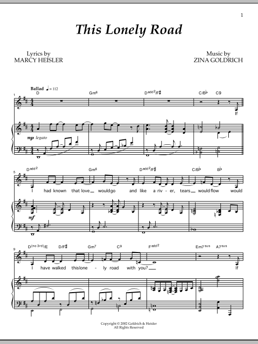 Goldrich & Heisler This Lonely Road Sheet Music Notes & Chords for Piano & Vocal - Download or Print PDF