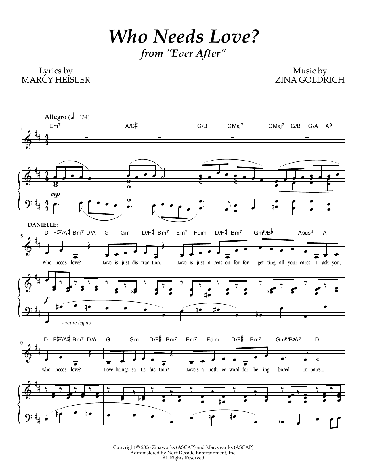 Goldrich & Heisler Who Needs Love? Sheet Music Notes & Chords for Piano & Vocal - Download or Print PDF
