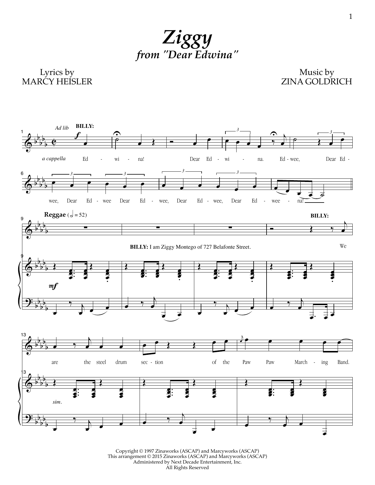 Goldrich & Heisler Ziggy Sheet Music Notes & Chords for Piano & Vocal - Download or Print PDF