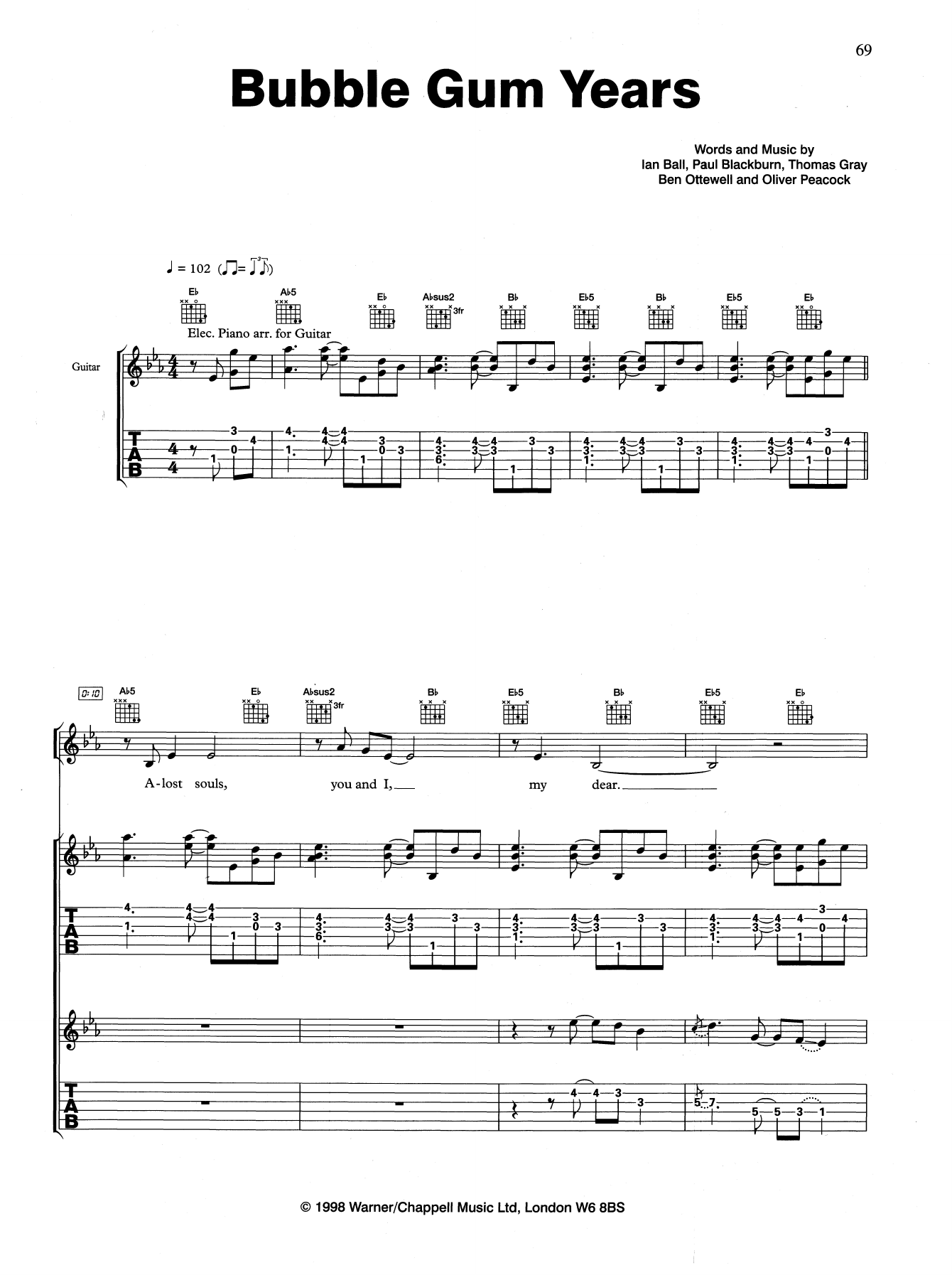 Gomez Bubble Gum Years Sheet Music Notes & Chords for Guitar Tab - Download or Print PDF