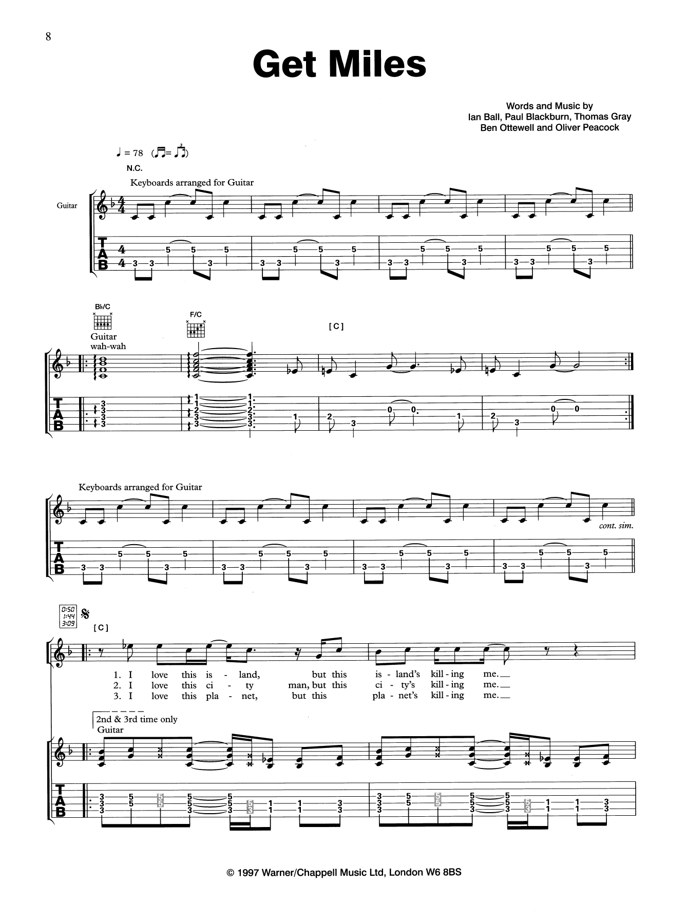 Gomez Get Miles Sheet Music Notes & Chords for Guitar Tab - Download or Print PDF