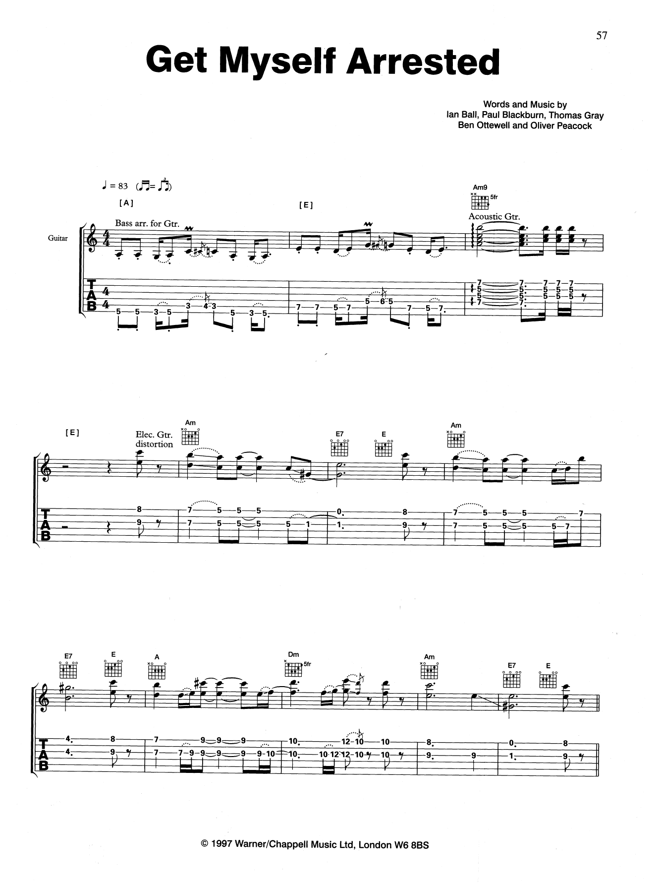 Gomez Get Myself Arrested Sheet Music Notes & Chords for Guitar Tab - Download or Print PDF