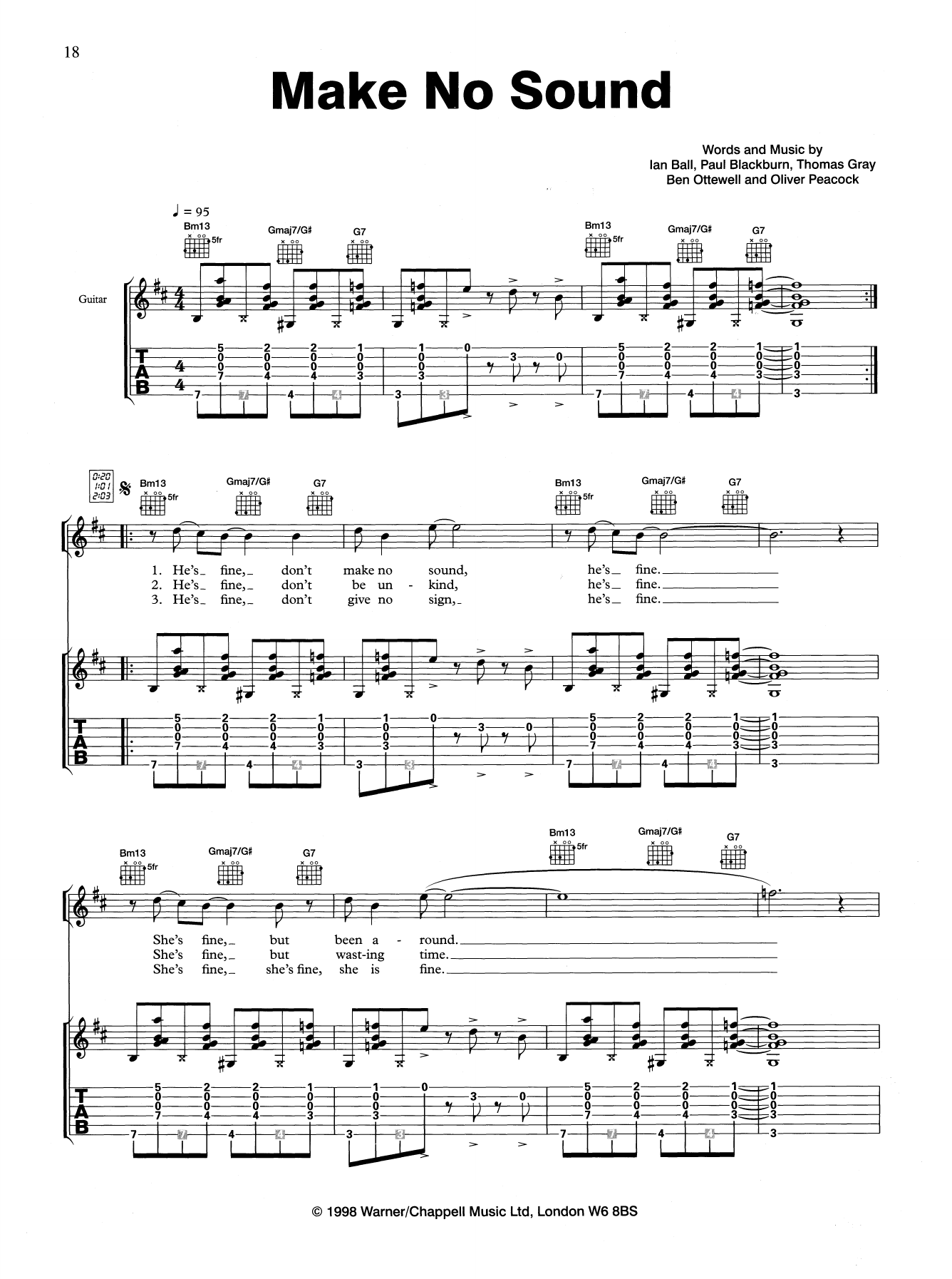 Gomez Make No Sound Sheet Music Notes & Chords for Guitar Tab - Download or Print PDF
