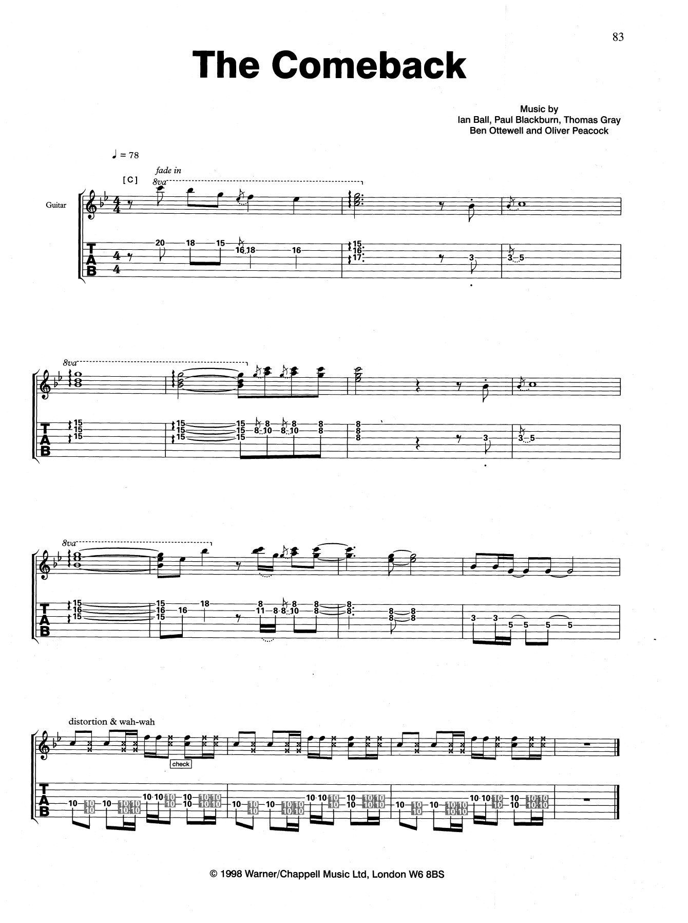 Gomez The Comeback Sheet Music Notes & Chords for Guitar Tab - Download or Print PDF