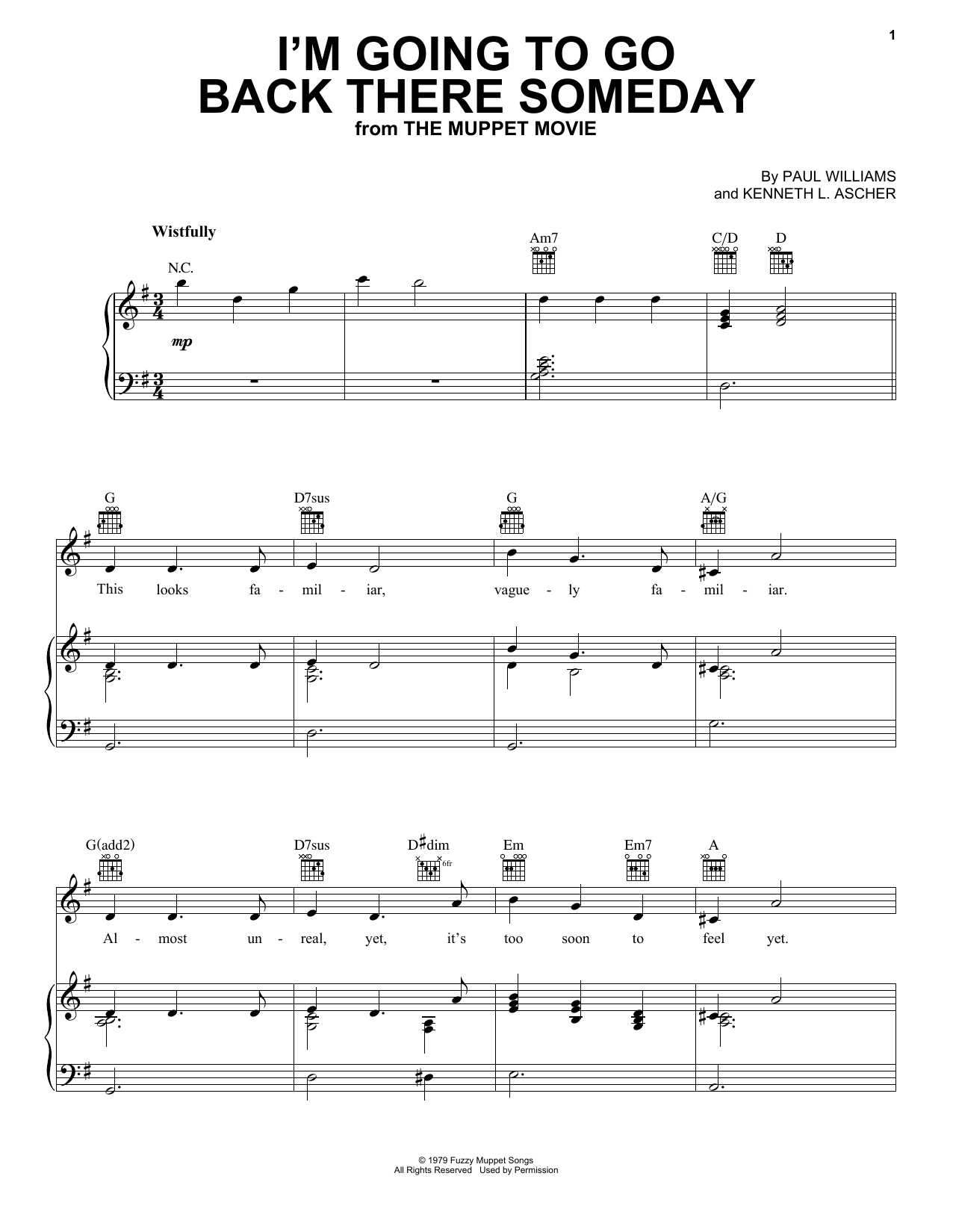 Gonzo I'm Going To Go Back There Someday (from The Muppet Movie) Sheet Music Notes & Chords for Piano, Vocal & Guitar Chords (Right-Hand Melody) - Download or Print PDF