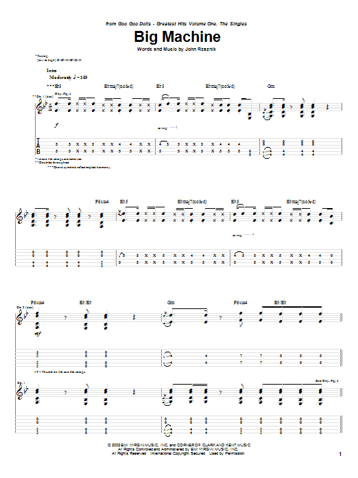 Goo Goo Dolls Big Machine Sheet Music Notes & Chords for Guitar Tab - Download or Print PDF