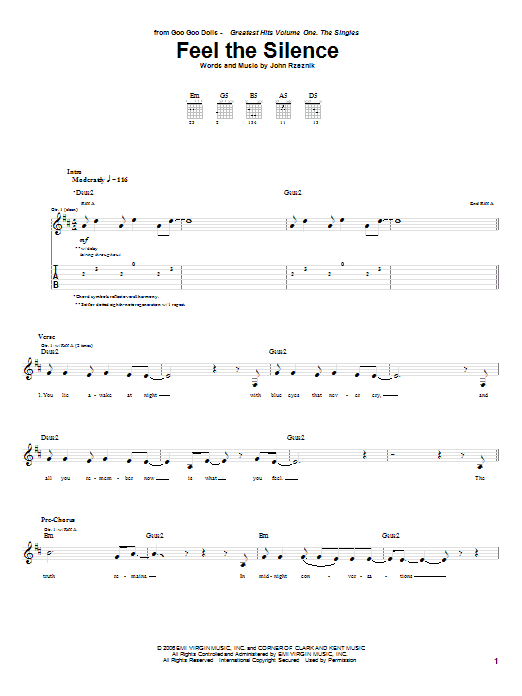 Goo Goo Dolls Feel The Silence Sheet Music Notes & Chords for Guitar Tab - Download or Print PDF