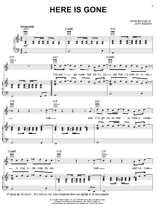 Goo Goo Dolls Here Is Gone sheet music notes and chords. Download Printable PDF.