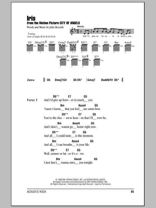 Goo Goo Dolls Iris Sheet Music Notes & Chords for Easy Guitar - Download or Print PDF