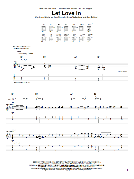 Goo Goo Dolls Let Love In Sheet Music Notes & Chords for Guitar Tab - Download or Print PDF