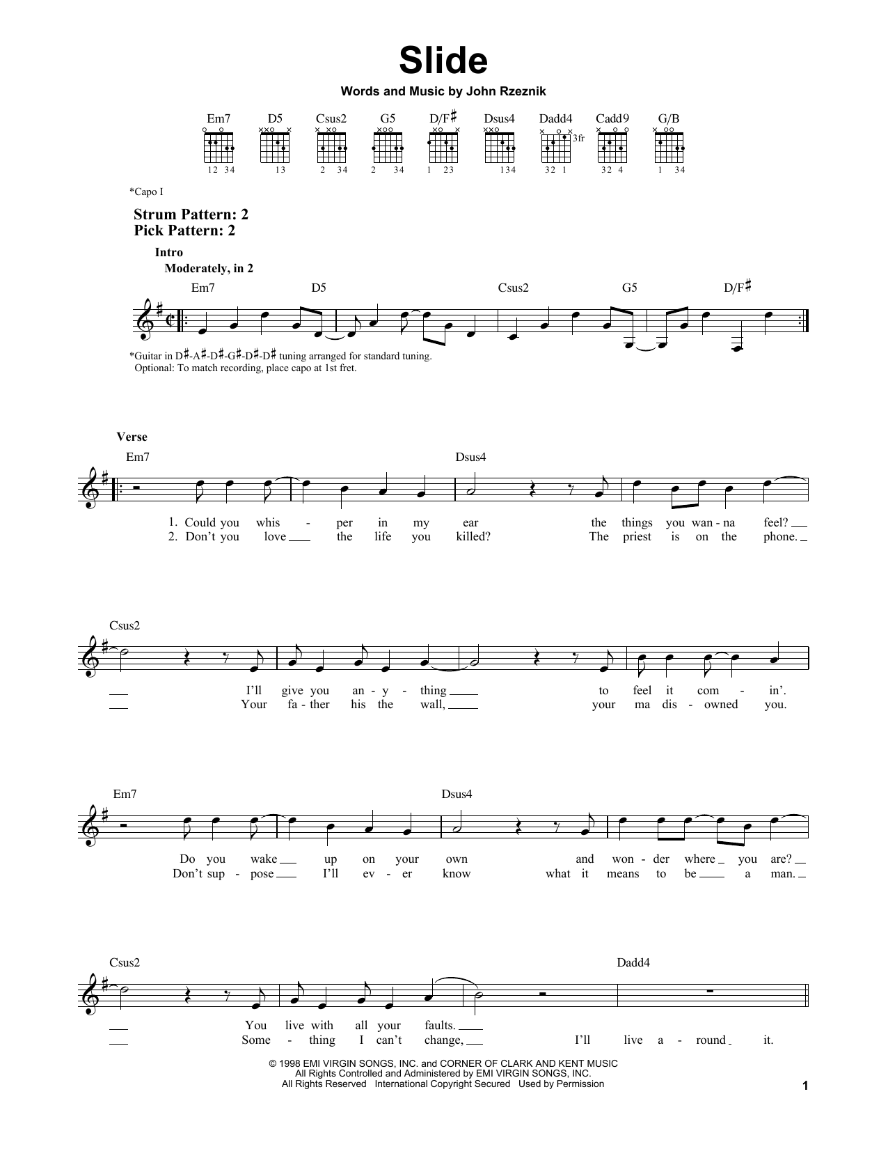 Goo Goo Dolls Slide Sheet Music Notes & Chords for Lyrics & Chords - Download or Print PDF