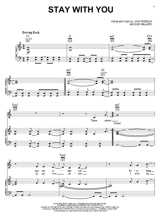 Goo Goo Dolls Stay With You Sheet Music Notes & Chords for Piano, Vocal & Guitar (Right-Hand Melody) - Download or Print PDF