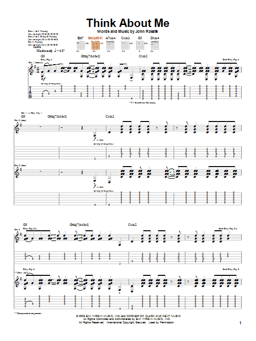 Goo Goo Dolls Think About Me Sheet Music Notes & Chords for Guitar Tab - Download or Print PDF