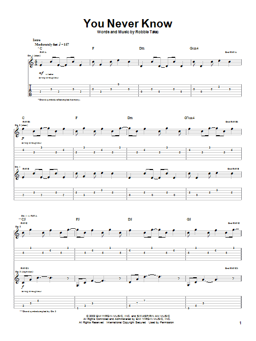 Goo Goo Dolls You Never Know Sheet Music Notes & Chords for Guitar Tab - Download or Print PDF