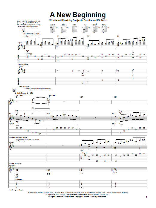 Good Charlotte A New Beginning Sheet Music Notes & Chords for Guitar Tab - Download or Print PDF