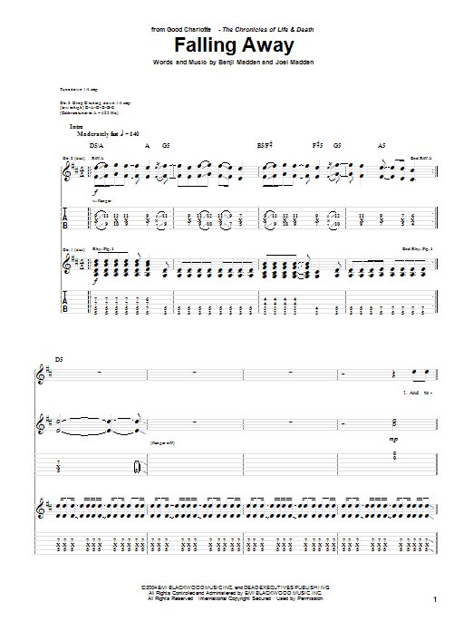 Good Charlotte Falling Away Sheet Music Notes & Chords for Guitar Tab - Download or Print PDF