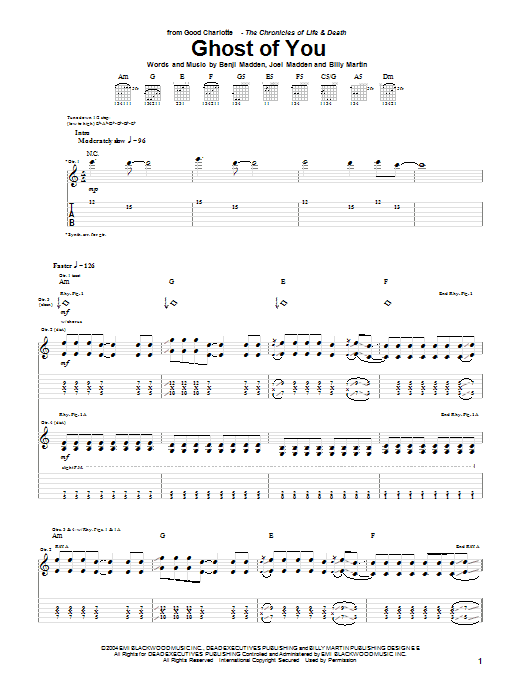 Good Charlotte Ghost Of You Sheet Music Notes & Chords for Guitar Tab - Download or Print PDF