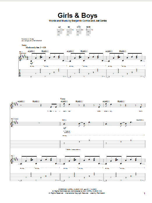 Good Charlotte Girls & Boys Sheet Music Notes & Chords for Piano, Vocal & Guitar (Right-Hand Melody) - Download or Print PDF