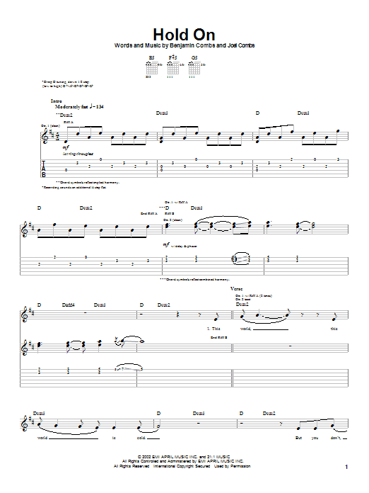 Good Charlotte Hold On Sheet Music Notes & Chords for Guitar Tab - Download or Print PDF