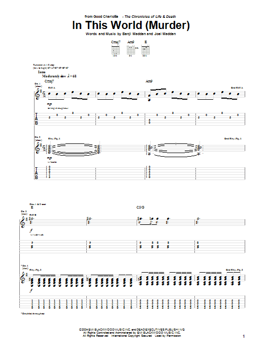 Good Charlotte In This World (Murder) Sheet Music Notes & Chords for Guitar Tab - Download or Print PDF