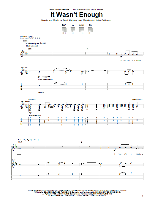 Good Charlotte It Wasn't Enough Sheet Music Notes & Chords for Guitar Tab - Download or Print PDF