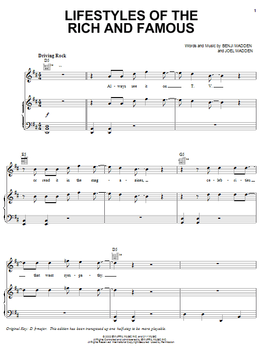 Good Charlotte Lifestyles Of The Rich And Famous Sheet Music Notes & Chords for Guitar Tab Play-Along - Download or Print PDF