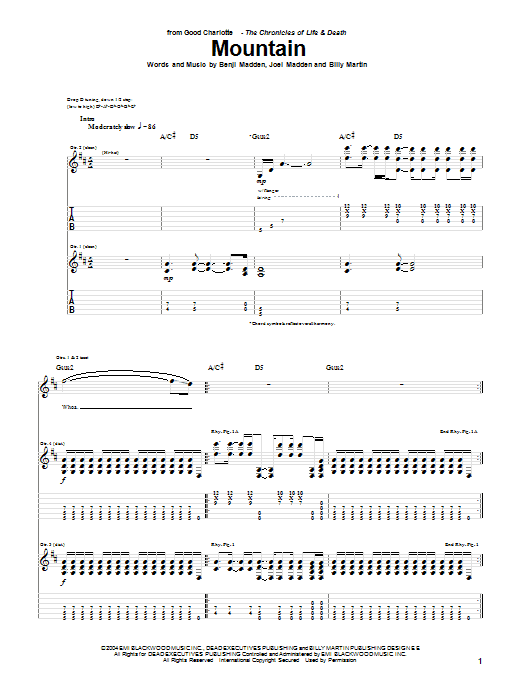 Good Charlotte Mountain Sheet Music Notes & Chords for Guitar Tab - Download or Print PDF