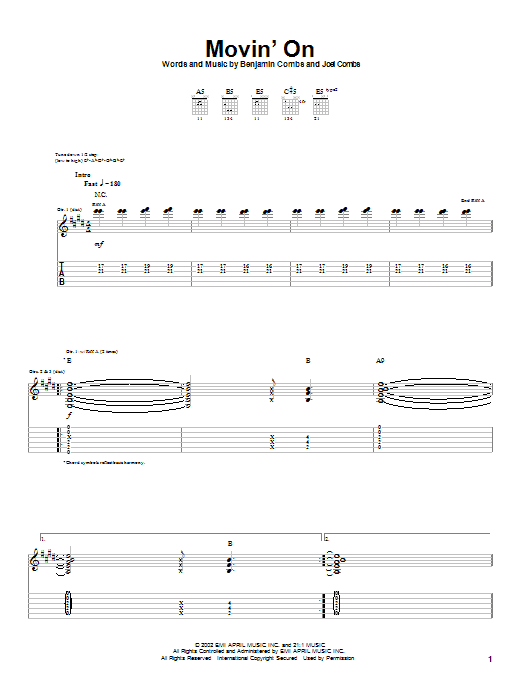 Good Charlotte Movin' On Sheet Music Notes & Chords for Guitar Tab - Download or Print PDF