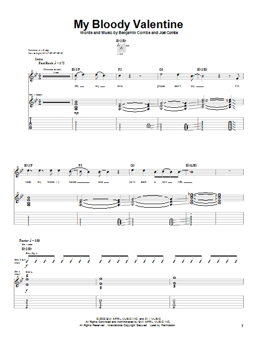 Good Charlotte My Bloody Valentine Sheet Music Notes & Chords for Guitar Tab - Download or Print PDF Good Charlotte My Bloody Valentine Sheet Music Notes & Chords for Guitar Tab - Download or Print PDF