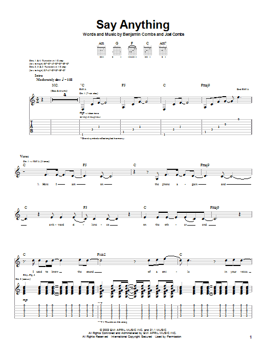 Good Charlotte Say Anything Sheet Music Notes & Chords for Guitar Tab - Download or Print PDF Good Charlotte Say Anything Sheet Music Notes & Chords for Guitar Tab - Download or Print PDF