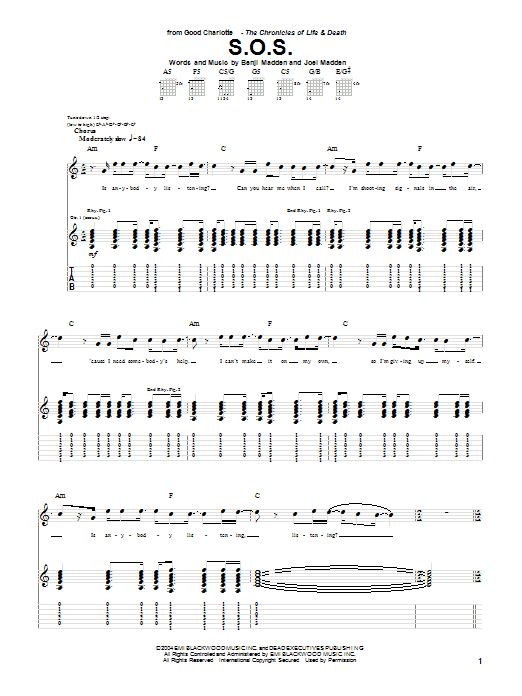 Good Charlotte S.O.S. Sheet Music Notes & Chords for Guitar Tab - Download or Print PDF